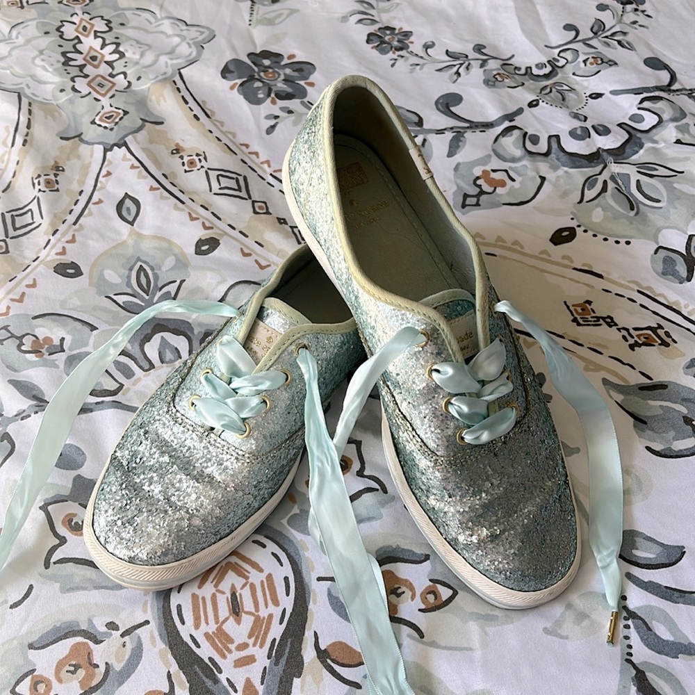 Keds X Kate Spade Light Blue Sparkle Champion Sneakers; 8